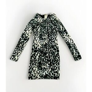 Bebe Shift Dress Women Black White Leopard Print Stretch Long Sleeve Office Wear
